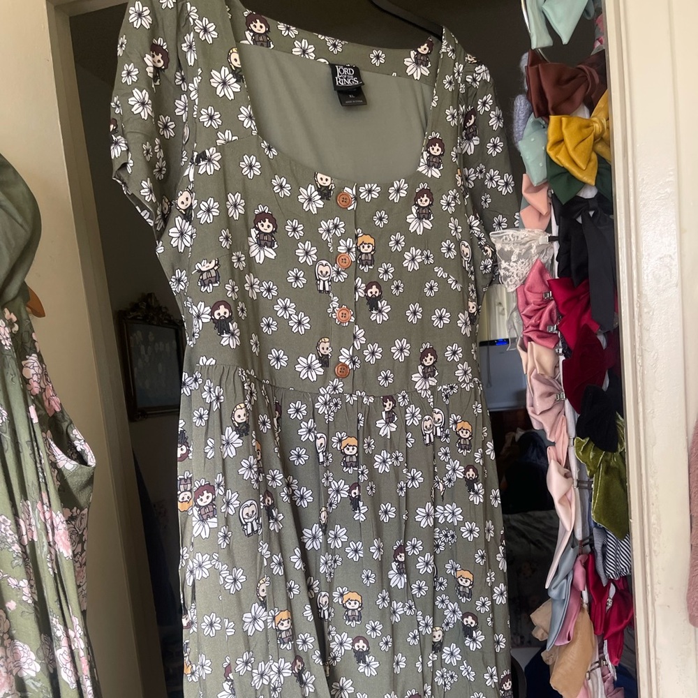 The Lord of the Rings Allover Character Floral Print Button-Up Midi Dress